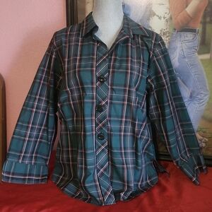 Foxcroft Teal and Red Plaid Shirt